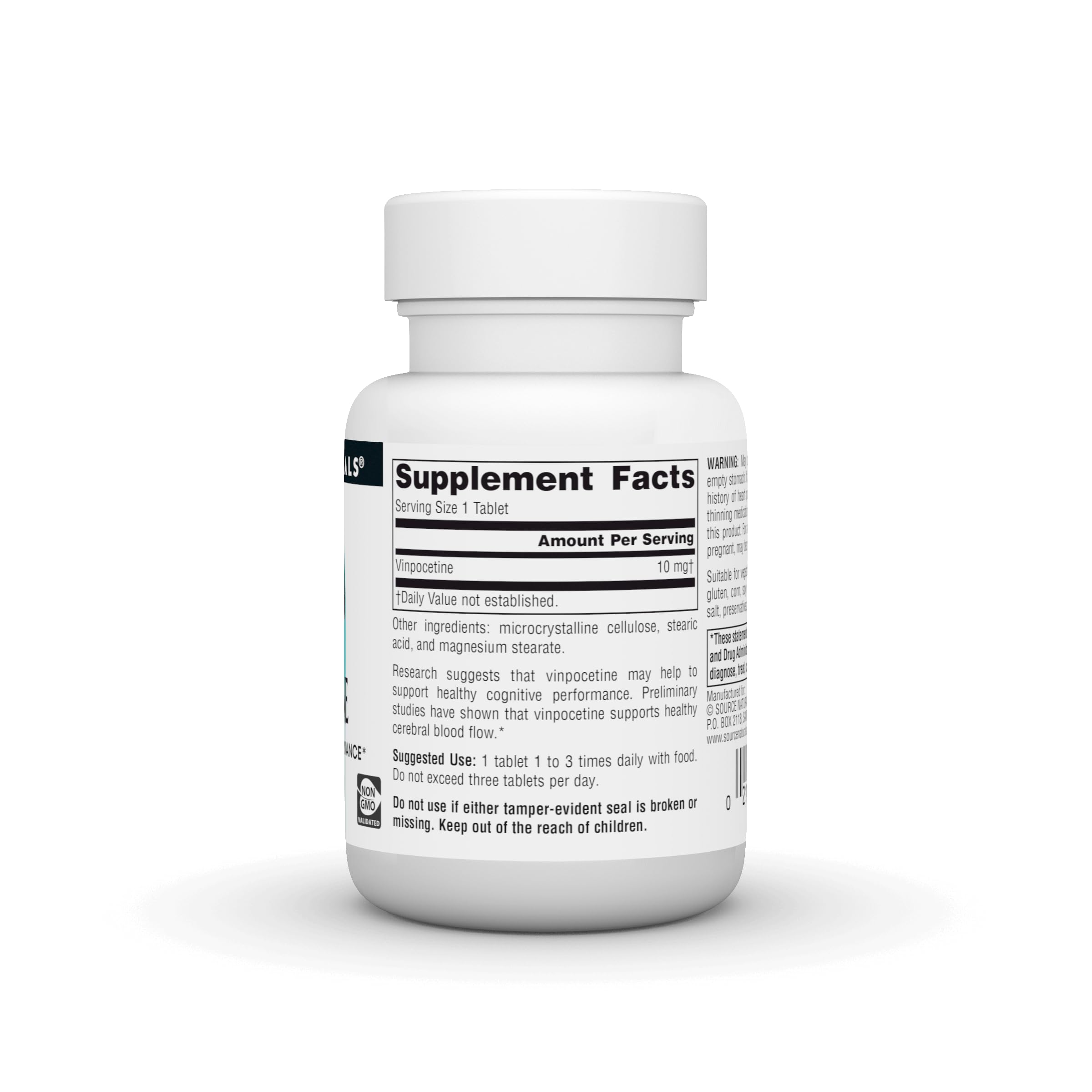 Tabletas Vinpocetina Source Naturals listas para uso diario.