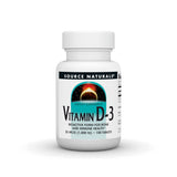Source Naturals Vitamina D-3 1000 UI, caja visible, apoya huesos fuertes y defensa inmune.