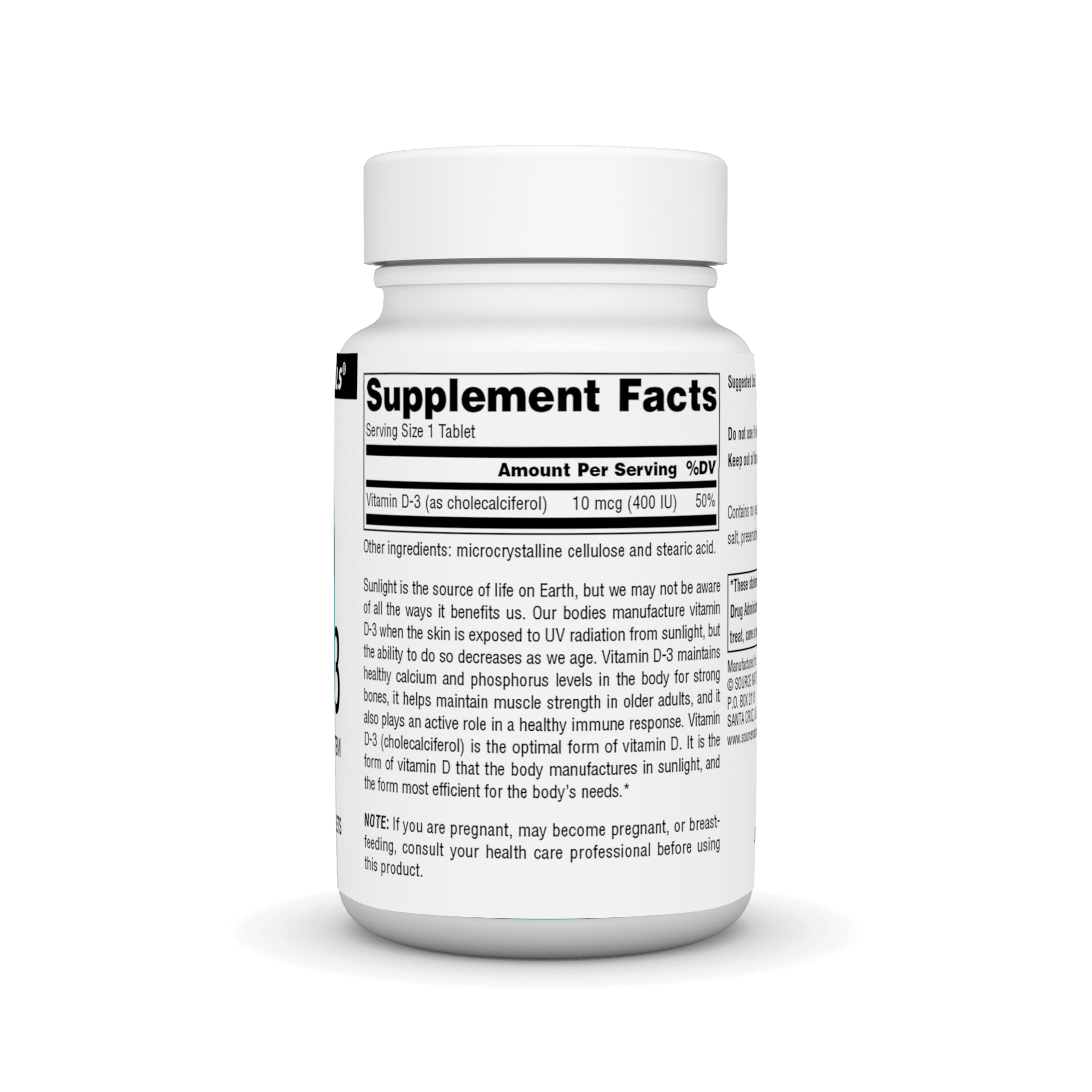 Source Naturals Vitamina D3 400 UI: etiqueta frontal clara para confianza en la dosis.