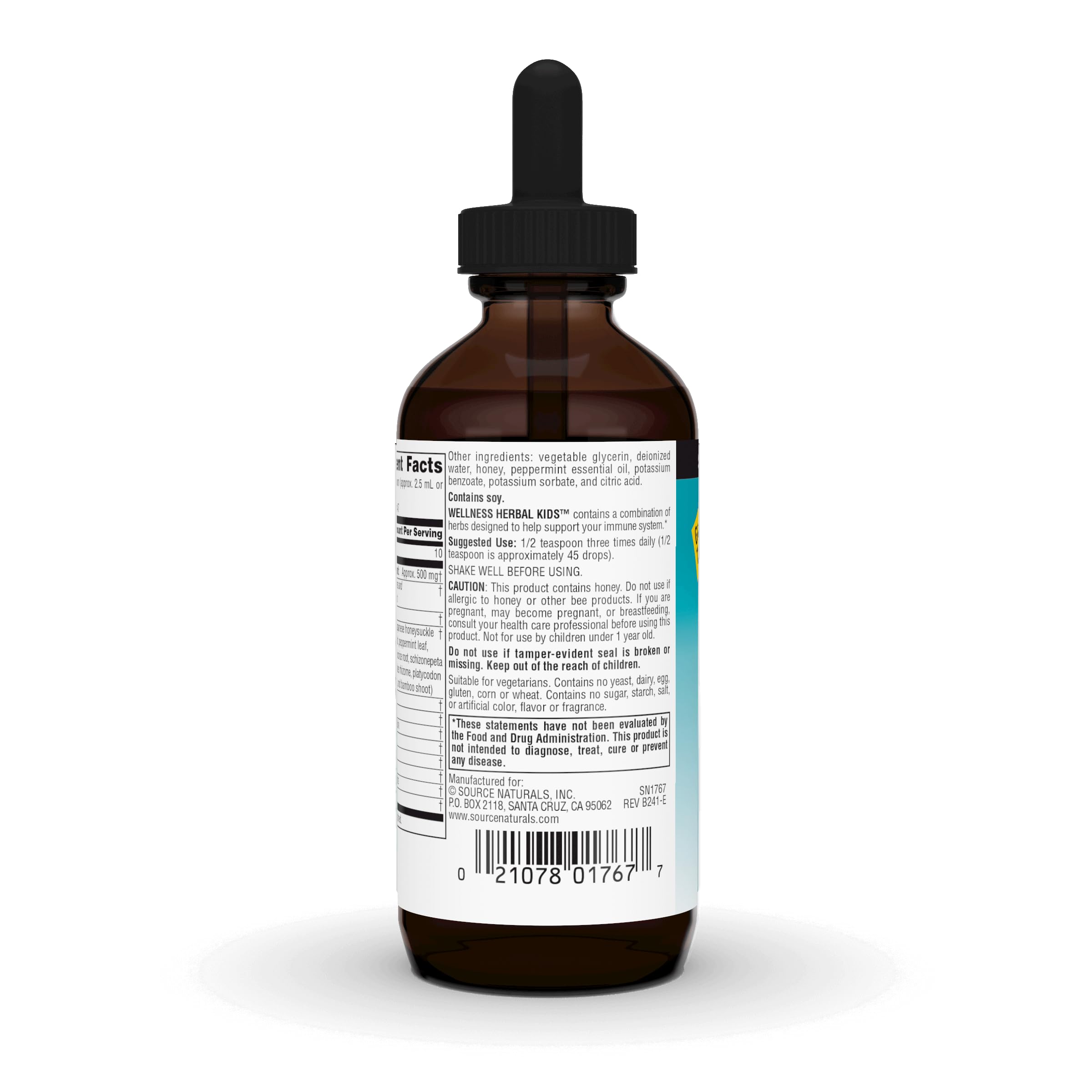 Source Naturals Wellness Herbal Kids, dosificador, dosificación fácil para uso diario.