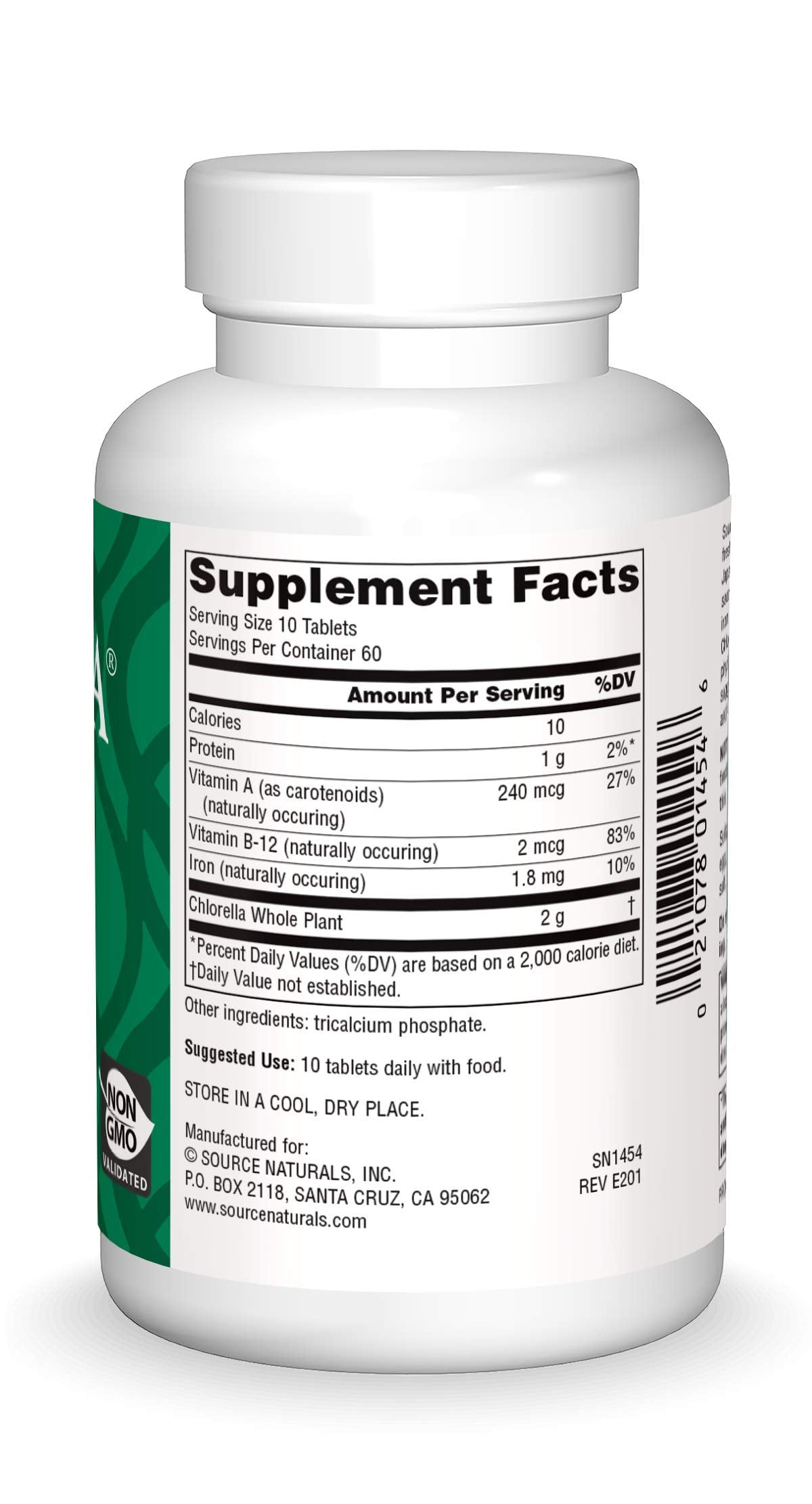 Tabletas Yaeyama Clorella de Source Naturals para veganos con B12 de origen vegetal.