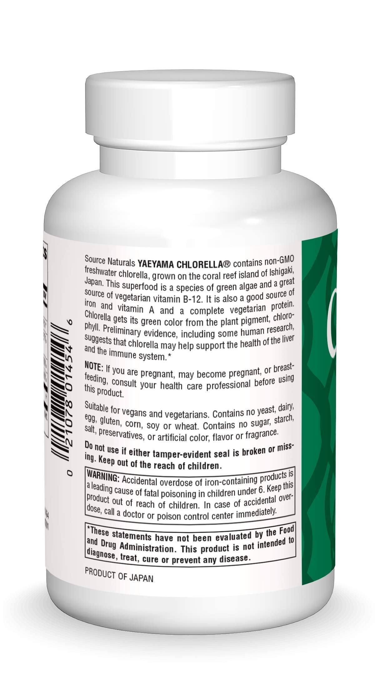 Envase grande de Yaeyama Clorella Source Naturals para un suministro sostenible.