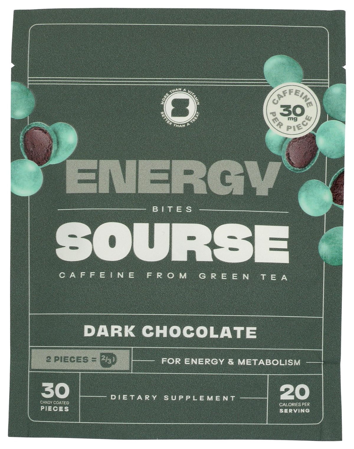 Sourse bocados energéticos chocolate negro, 30 unidades, impulso vegetal rápido