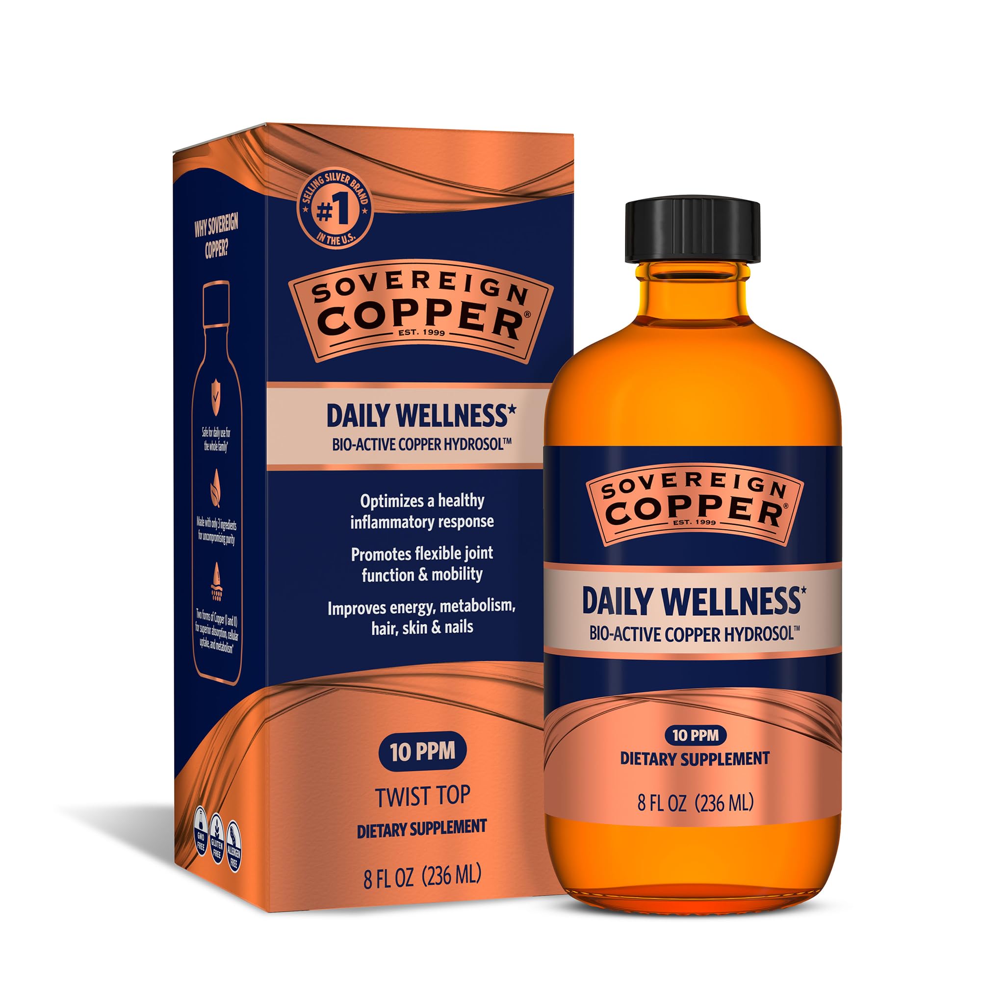 Sovereign Copper hidrosol, botella en primer plano para uso diario