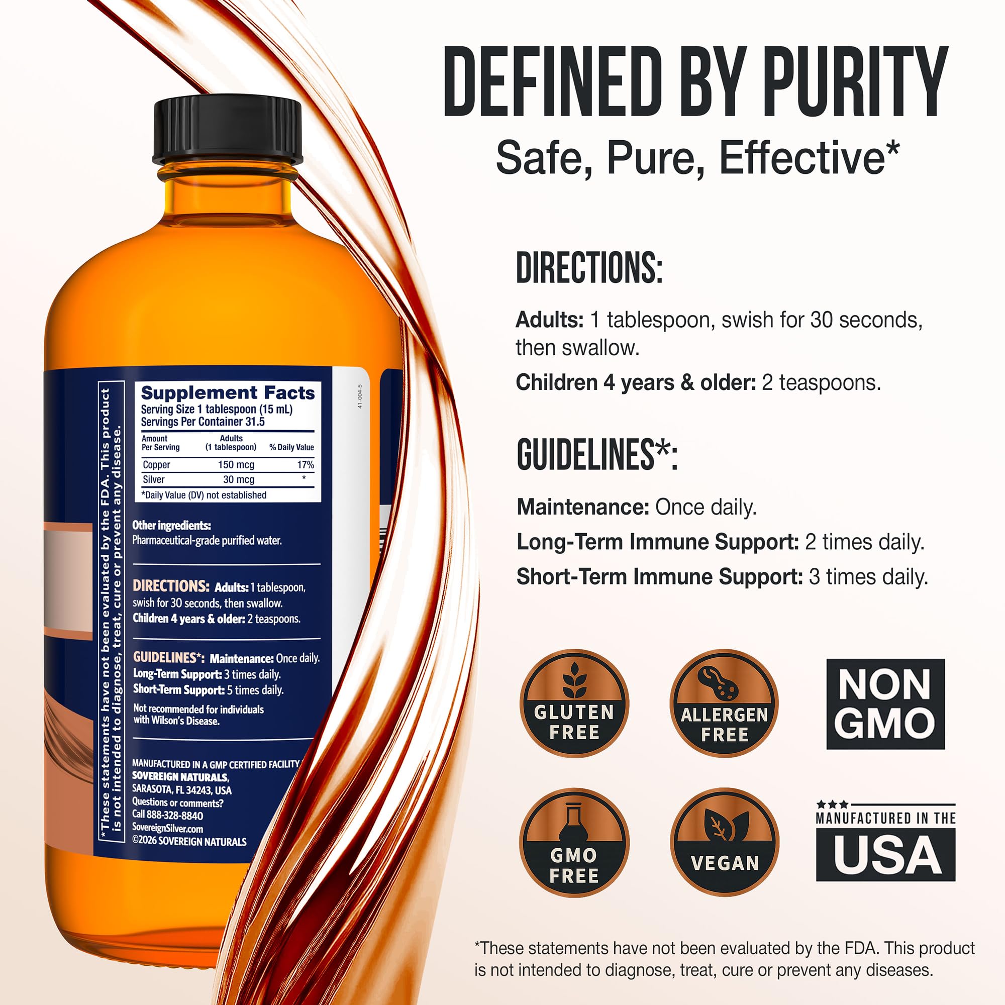 Sovereign Copper Detalle Liquido Ambar: color natural que indica pureza.