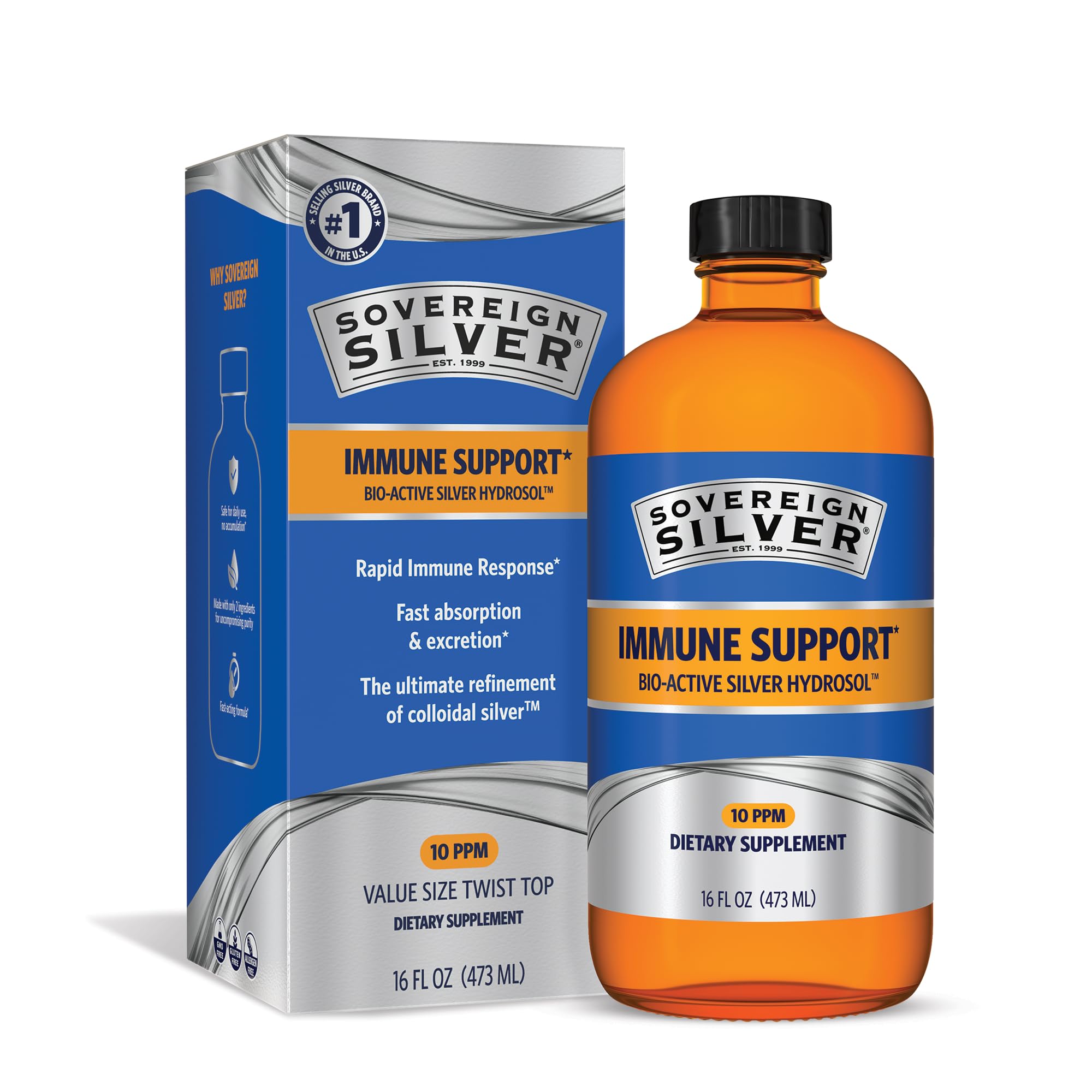 Sovereign Silver, botella para derrame suave, ideal para uso diario.