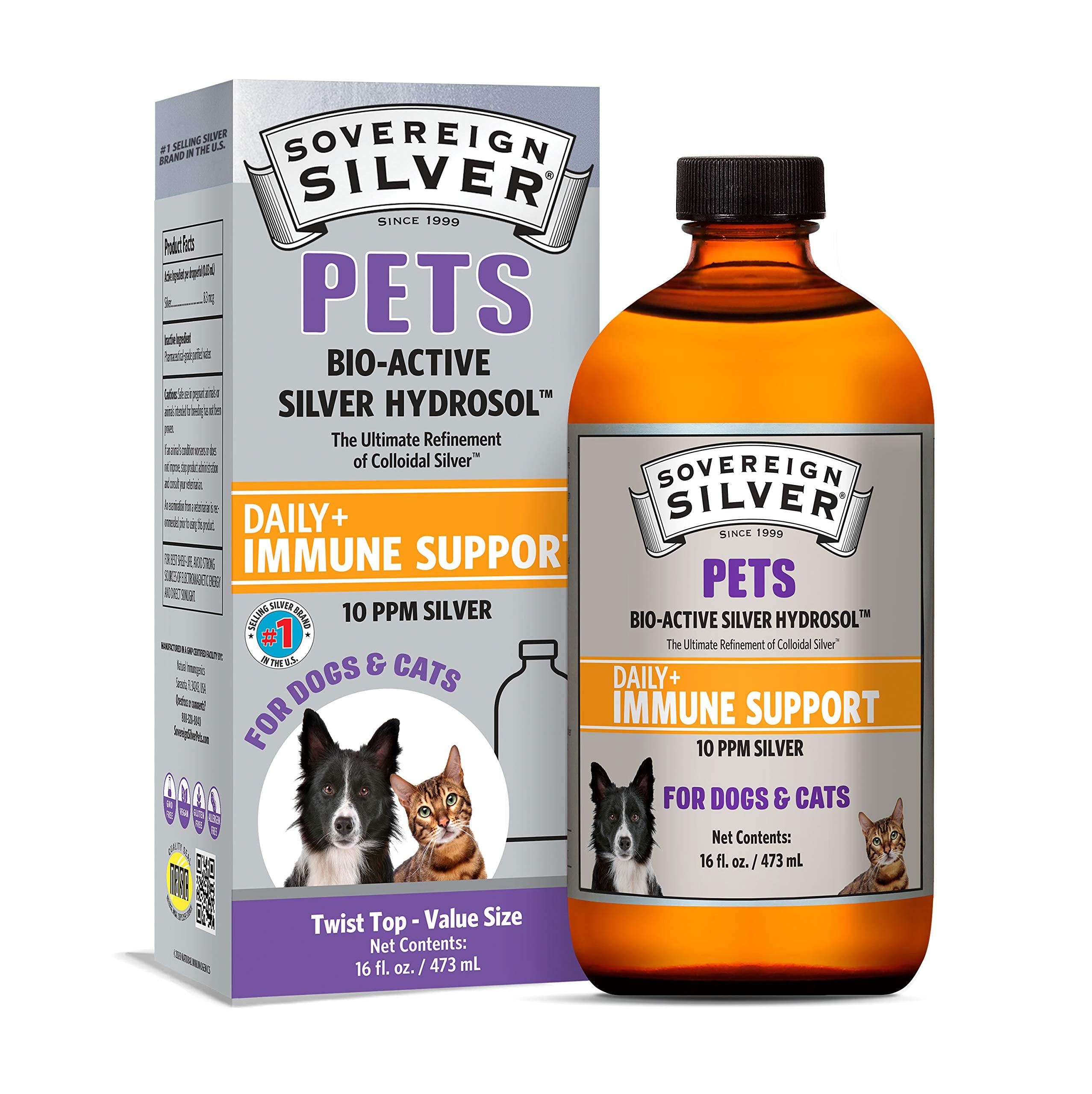 Sovereign Silver frasco ambar 10ppm para mascotas, uso diario