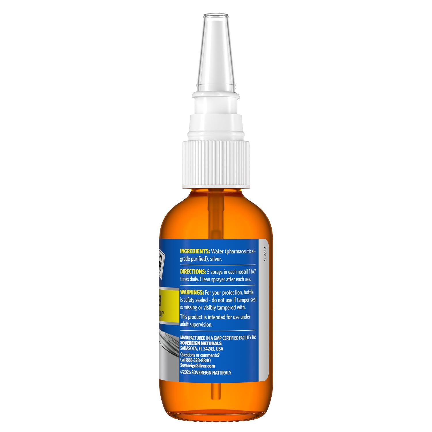 Sovereign Silver spray nasal, etiqueta legible, producto confiable para casa.