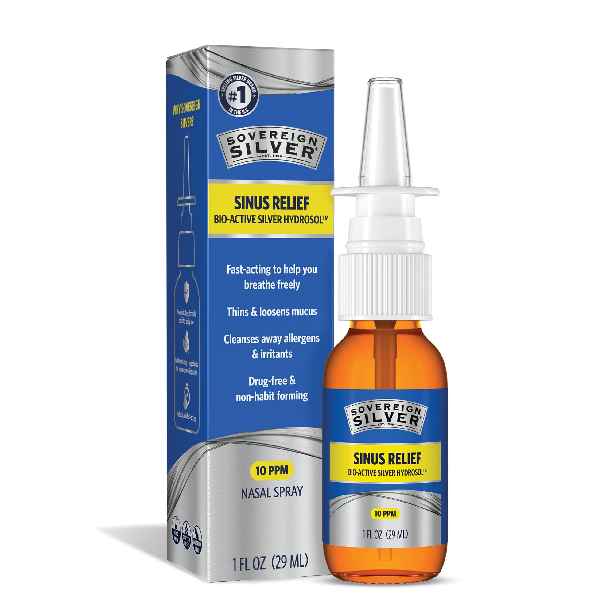 Sovereign Silver Spray Nasal: botella frontal para uso diario y confort respiratorio