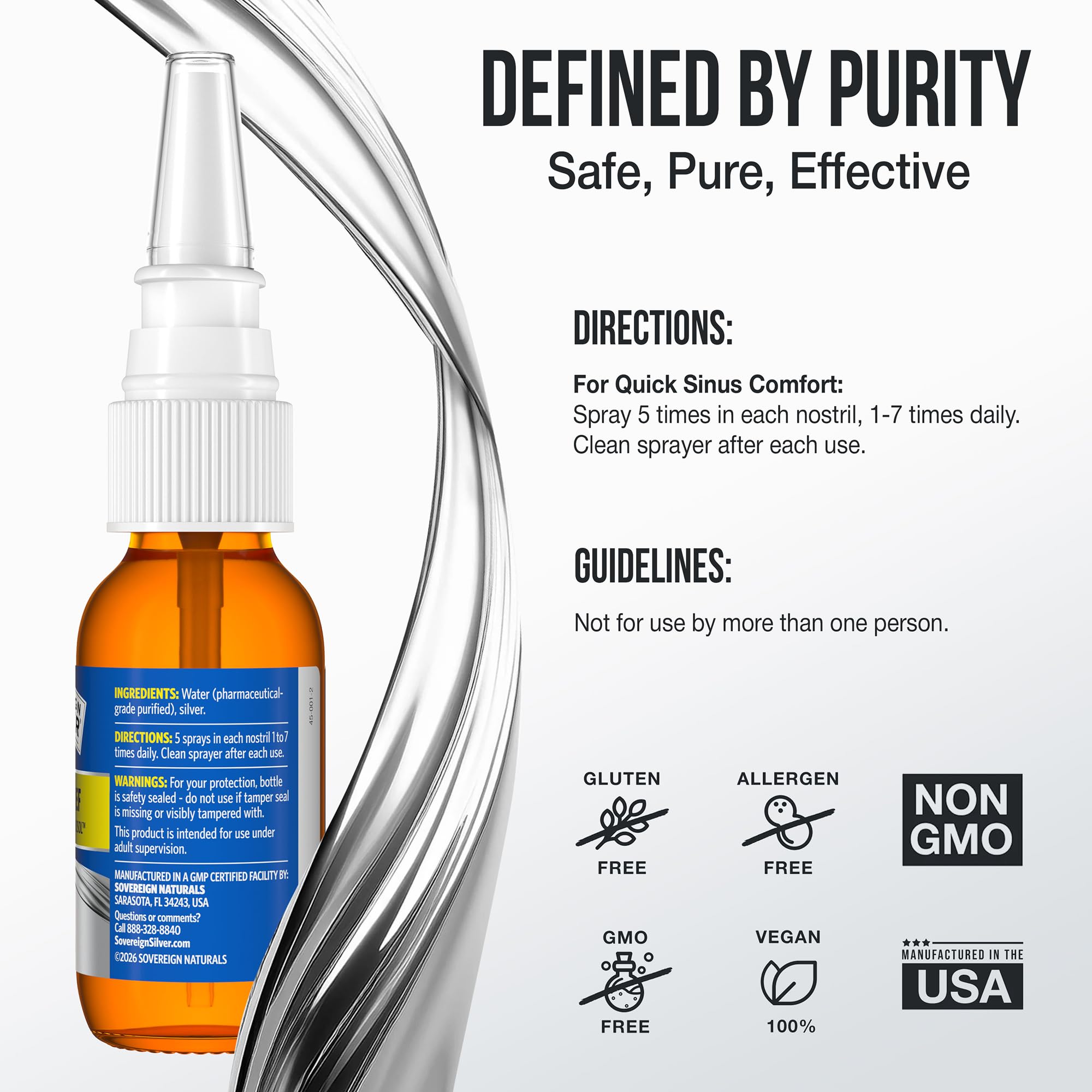 Sovereign Silver Spray Nasal: detalle del envase y dosificador