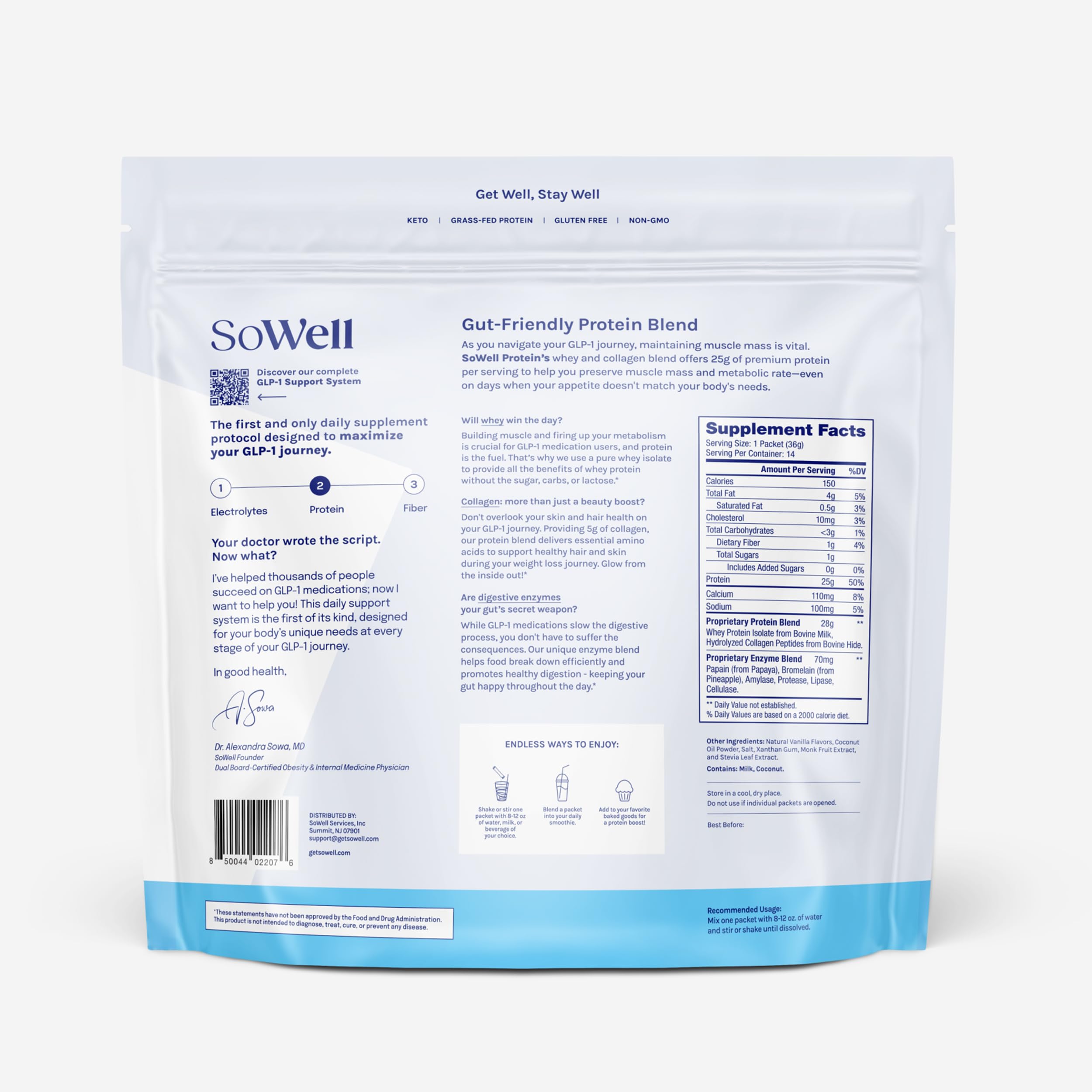 SoWell GLP-1 Protein Vanilla batido, opción rápida para uso diario.
