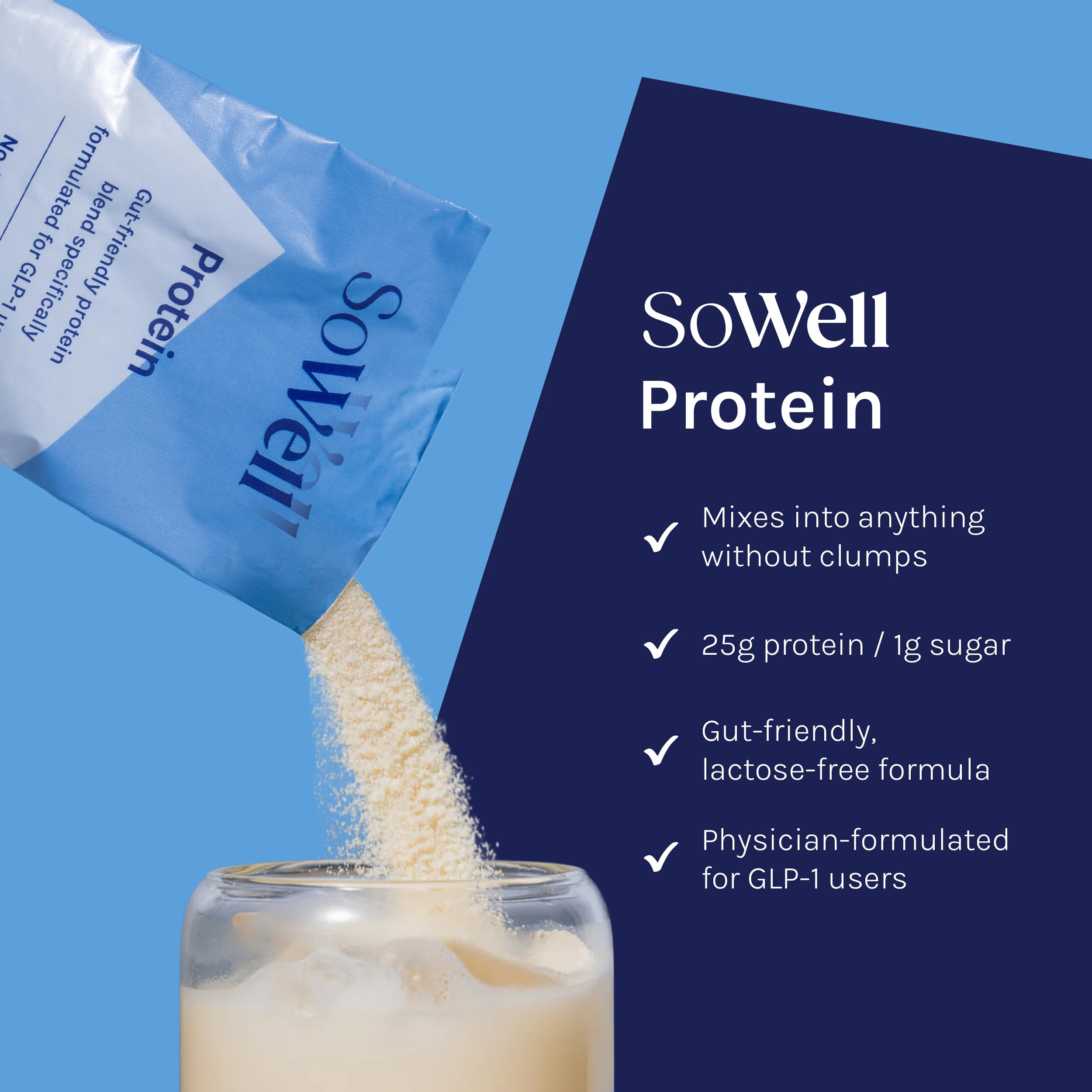 SoWell GLP-1 Protein Vanilla con colágeno y whey, apoyo a la estructura muscular.