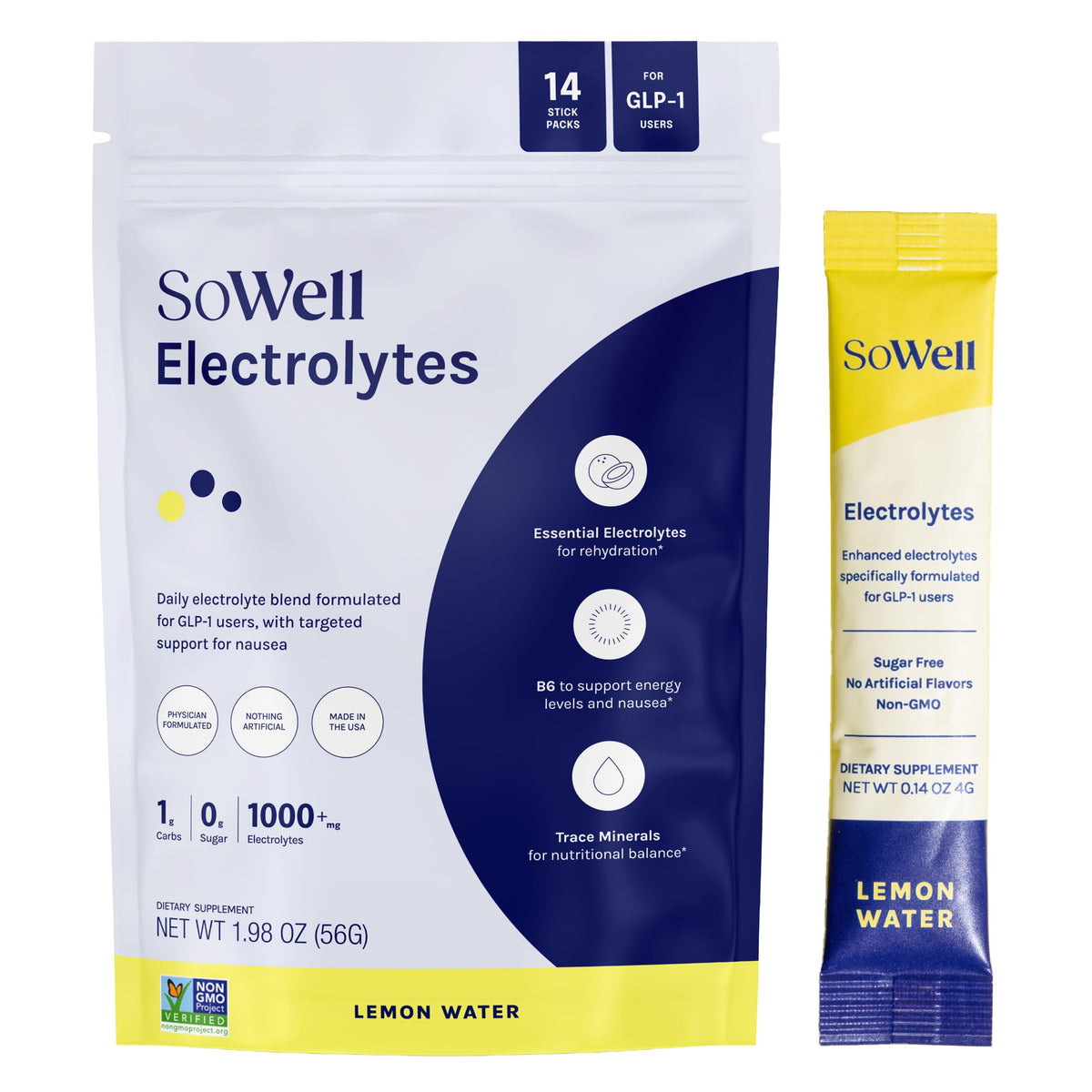 SoWell GLP-1 electrolitos limón pack para hidratación rápida
