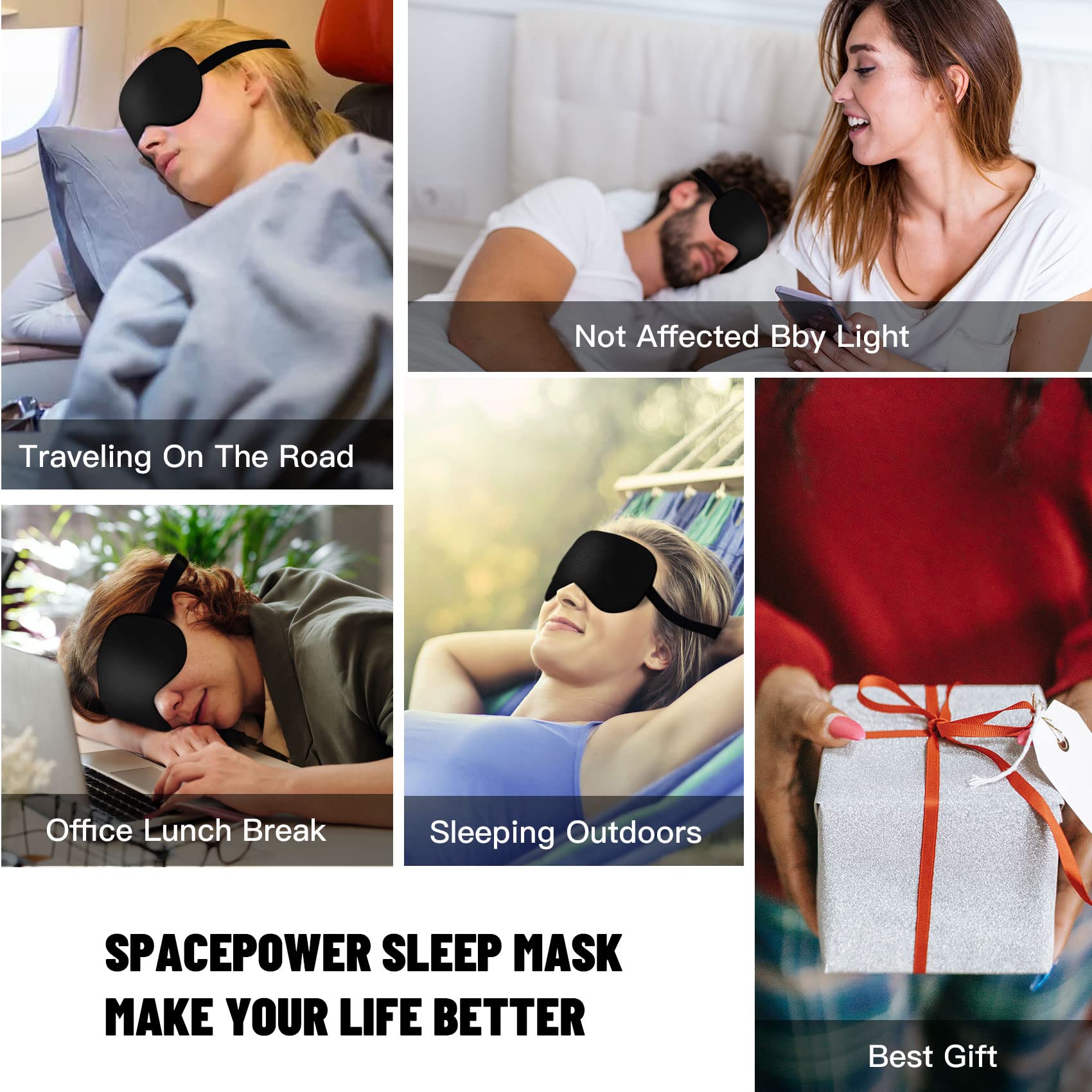 SpacePower máscara de dormir, perfecta para dormir en avión o coche