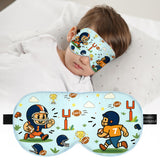 spacepower máscara infantil, vista frontal, estilo fútbol, seda suave para dormir mejor.