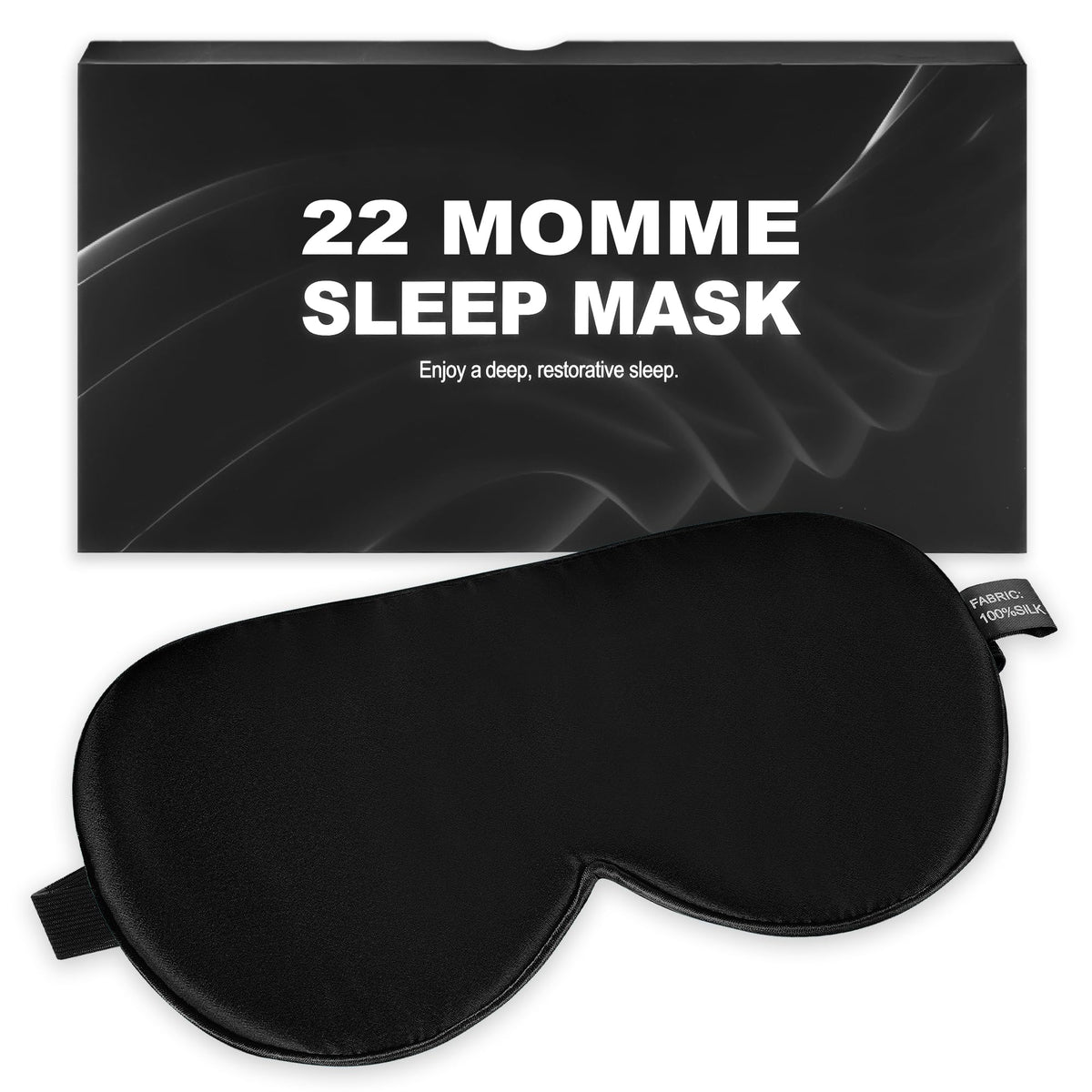 SpacePower mascarilla de seda Mulberry 22 momme negro, bloqueo de luz para dormir mejor.