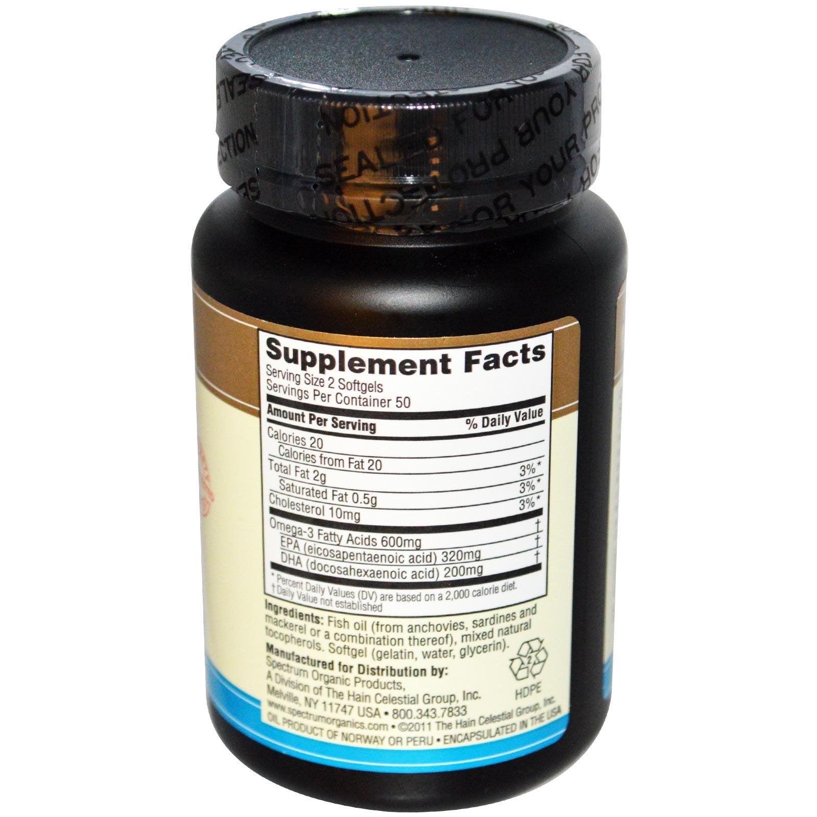 Spectrum Essentials Omega 3, etiqueta de ingredientes para consulta rápida y uso continuo