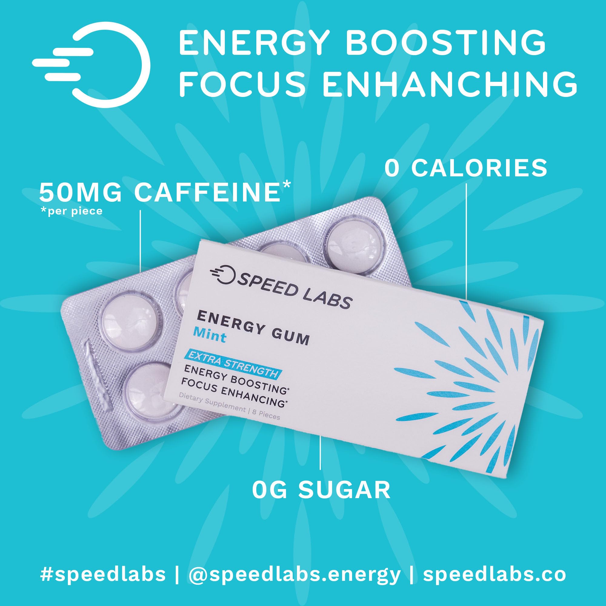 Speed Labs Goma energizante, caja promocional para regalo y compra fácil.