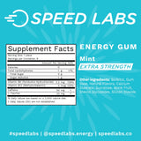 Speed Labs Goma energizante, etiqueta clara para uso seguro.