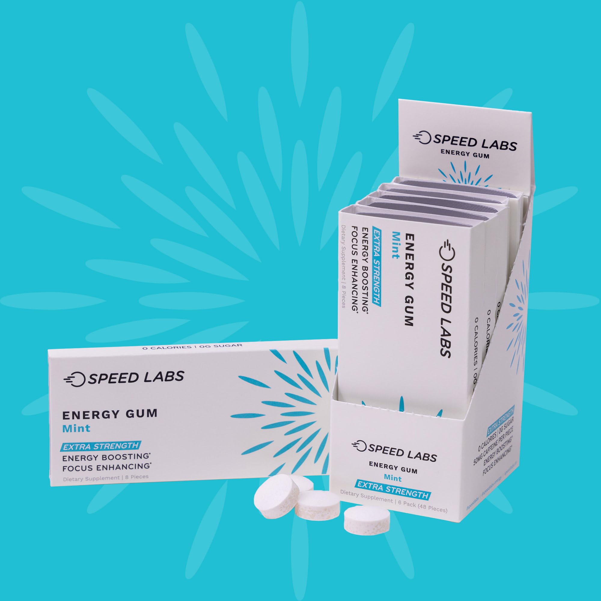 Speed Labs Goma energizante, lata visible para energía rápida y concentración.