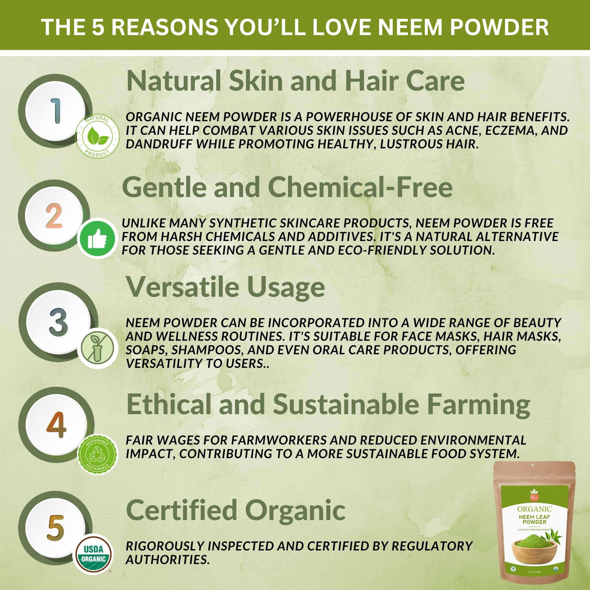SPICY ORGANIC Neem Powder, mascarilla capilar para cabello suave y brillante.
