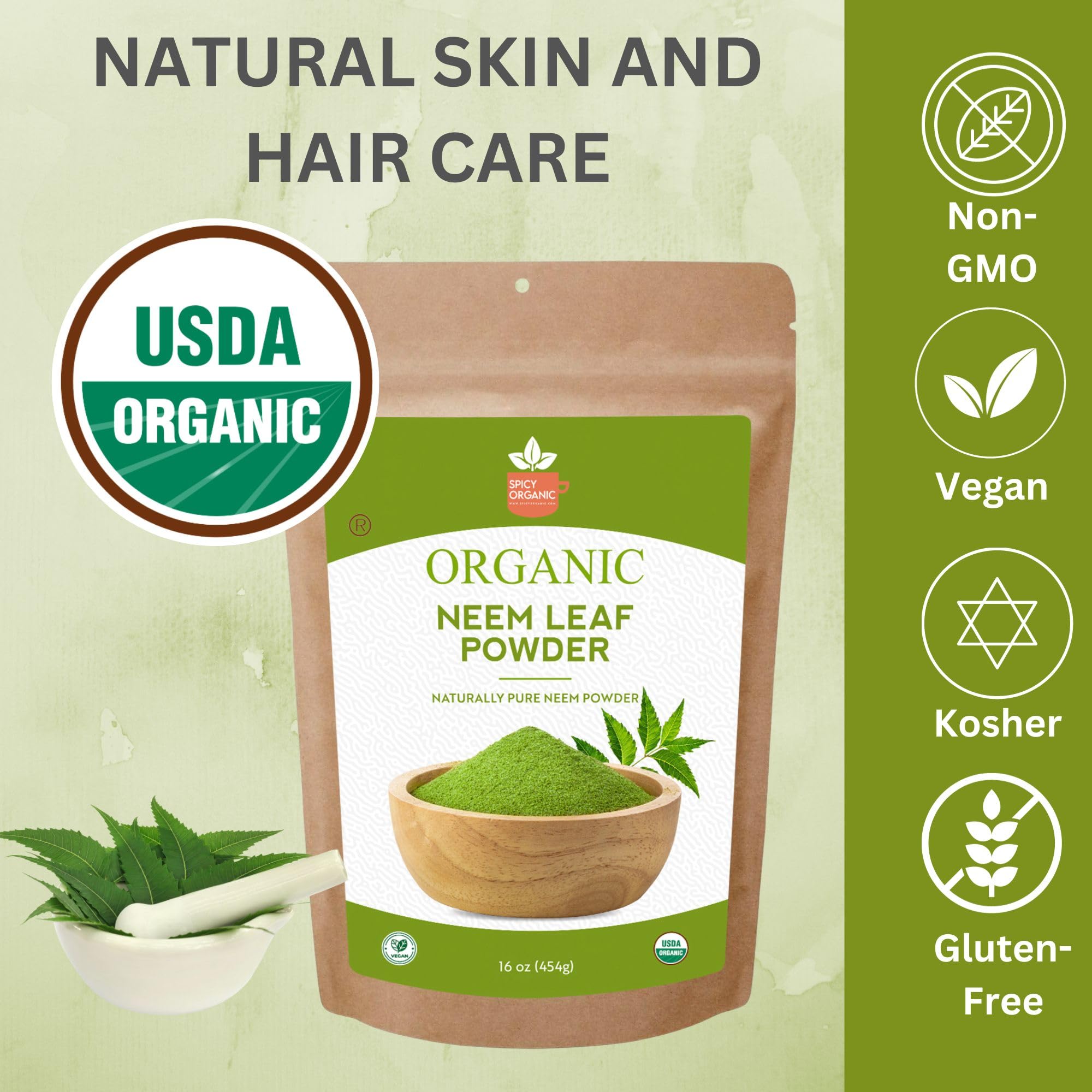 SPICY ORGANIC Neem Powder, pasta para el cuidado dental diario.