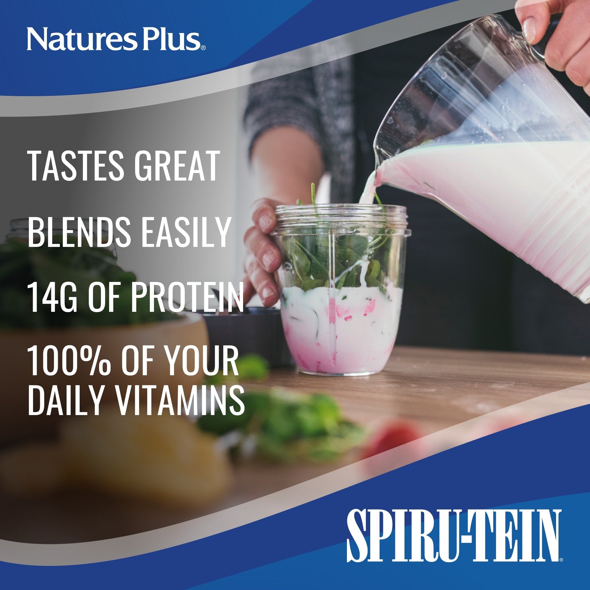 SPIRU-TEIN en polvo para desayunos rápidos, sin licuadora.