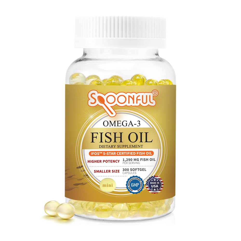 Spoonful Omega 3 Mini en botella portátil, fácil de tomar cada día.