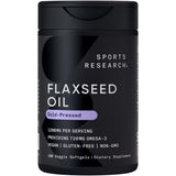 Sports Research aceite de linaza en botella, fuente de omega-3 para bienestar diario.