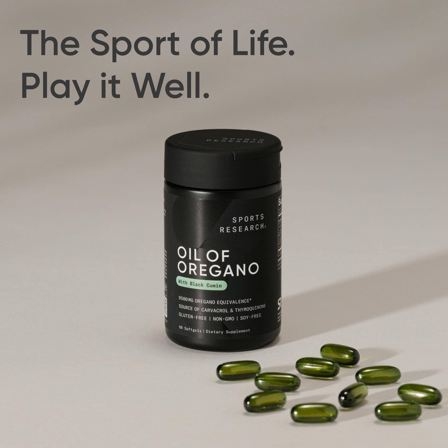 Sports Research Aceite de oregano 9500mg, envase seguro y aroma natural.