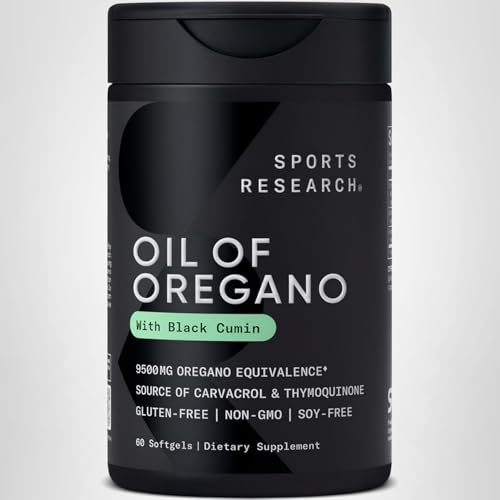 Sports Research Aceite de oregano 9500mg para uso diario, posible apoyo antioxidante.
