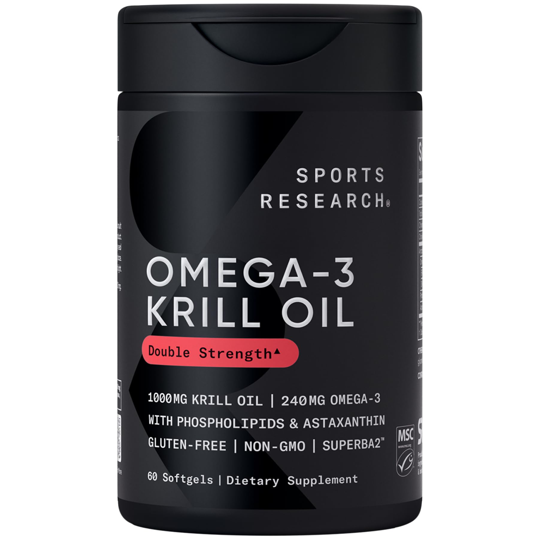 Sports Research: botella de aceite de krill lista para apoyar el omega-3 diario.