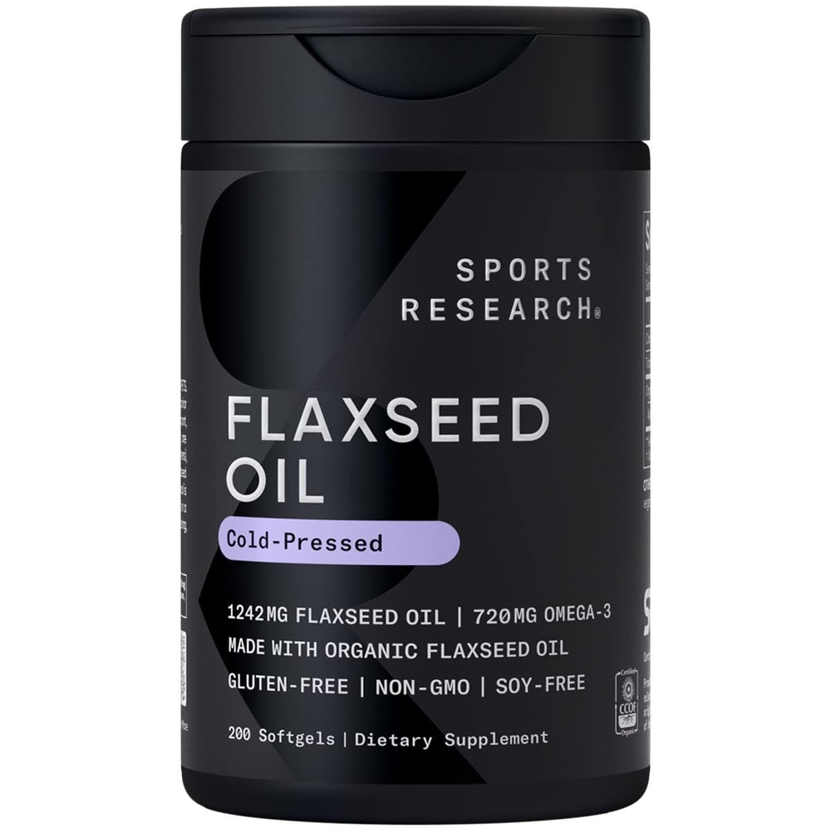 Sports Research botella de linaza orgánica, omega-3 de origen vegetal.