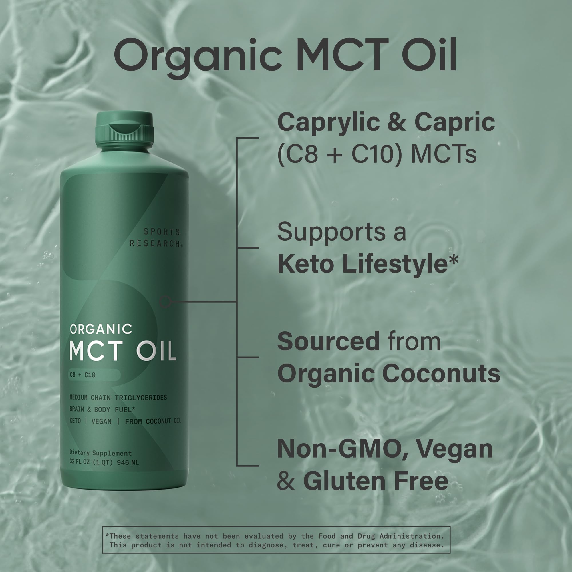 Sports Research Aceite MCT vertido en batido proteico para keto