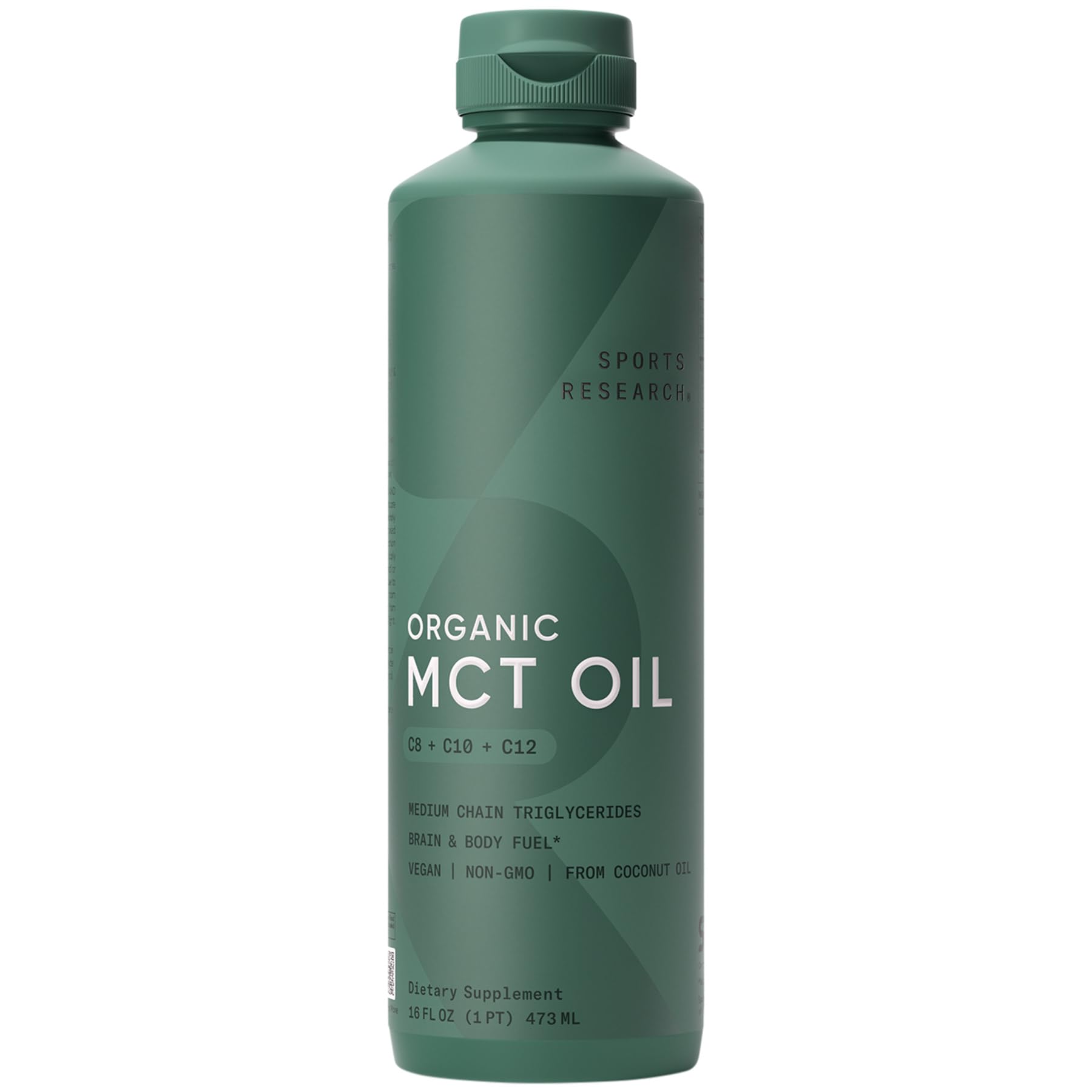 Sports Research Aceite MCT orgánico sin sabor en botella de 473 ml para keto