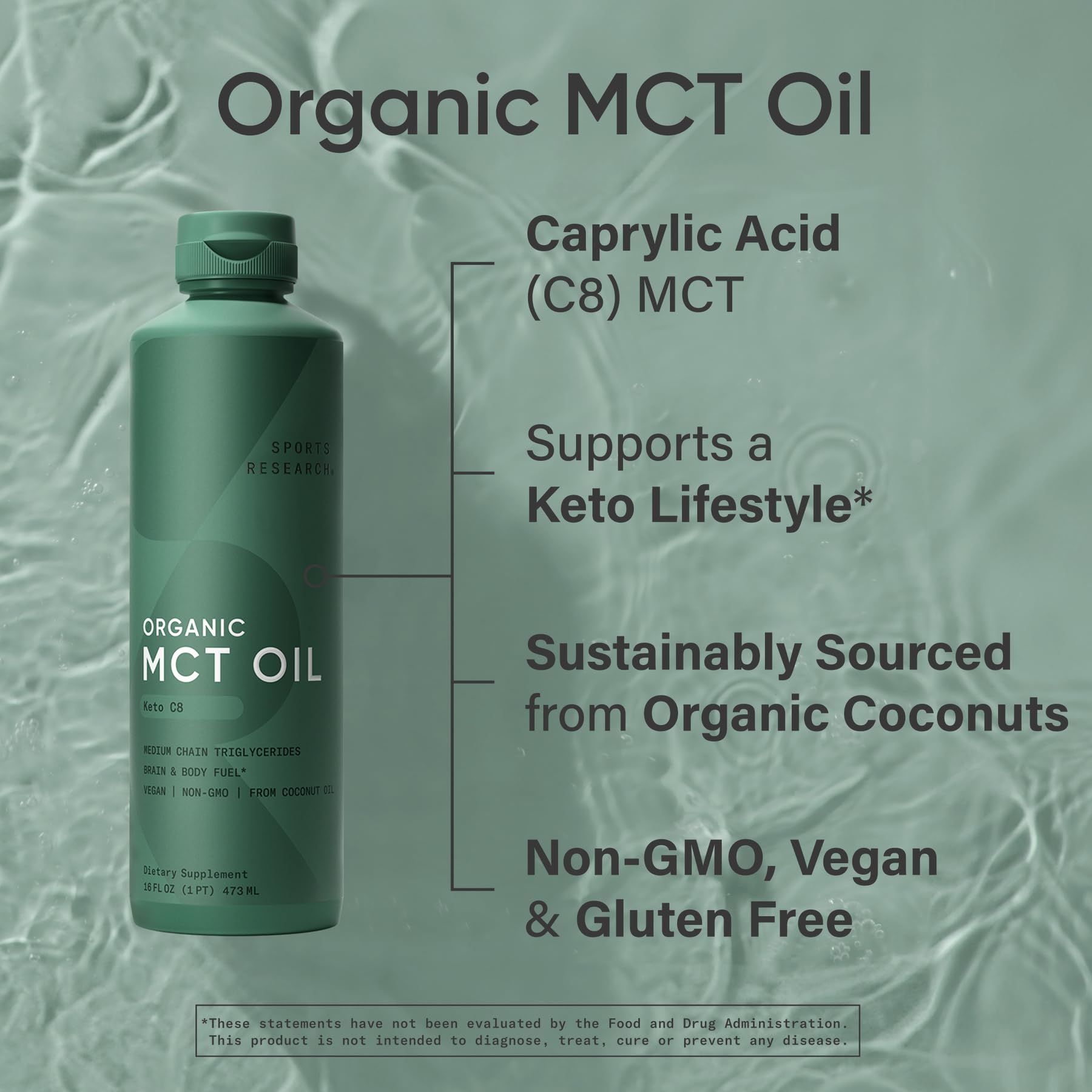 Sports Research Aceite MCT Orgánico sin sabor, ideal para té