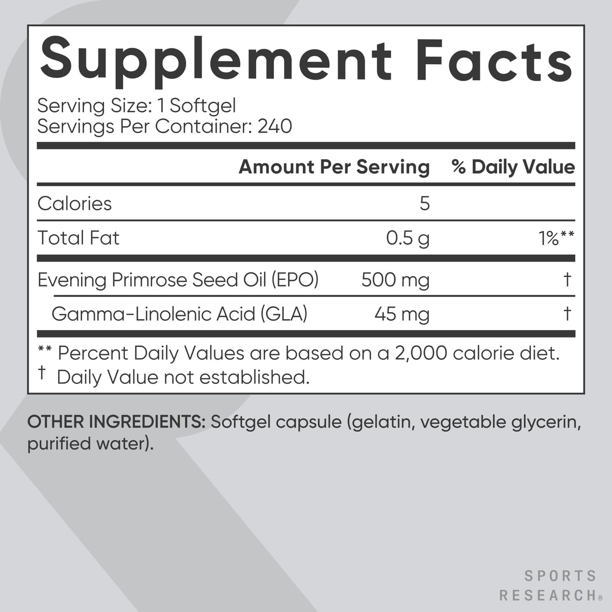 Sports Research Aceite de Onagra, sello de calidad sin gluten ni soja