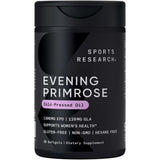 Sports Research aceite prímula prensado en frío en botella, apoyo a la salud femenina.