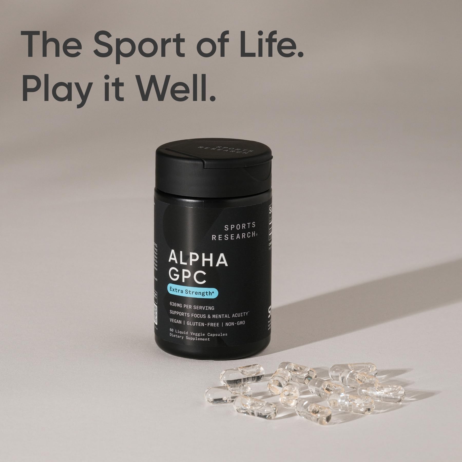 Sports Research Alpha GPC 630 mg: cápsulas libres de gluten y soja para alergias comunes