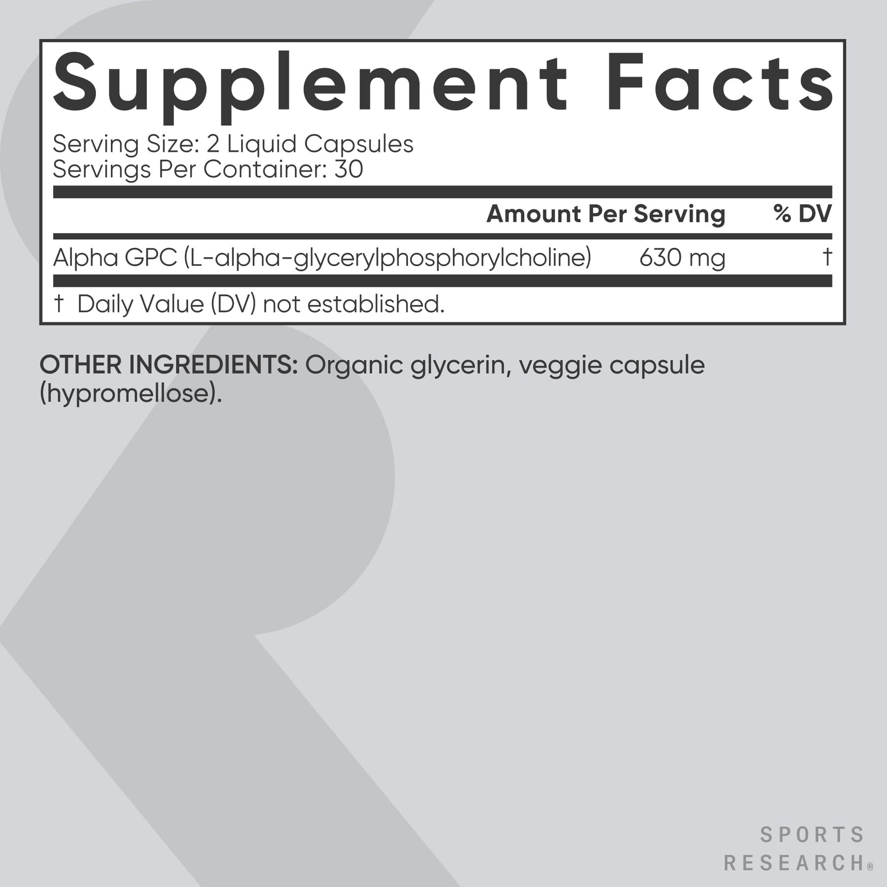 Sports Research Alpha GPC 630 mg: ideal para apoyar el enfoque durante el entrenamiento