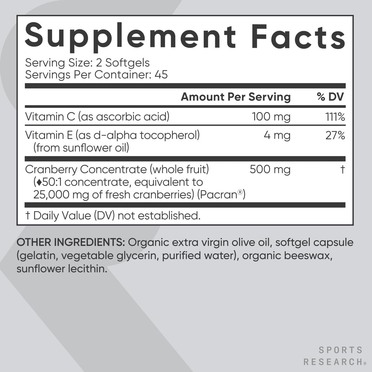 Pacran y vitaminas C y E en cápsulas, Sports Research Arándano para bienestar diario