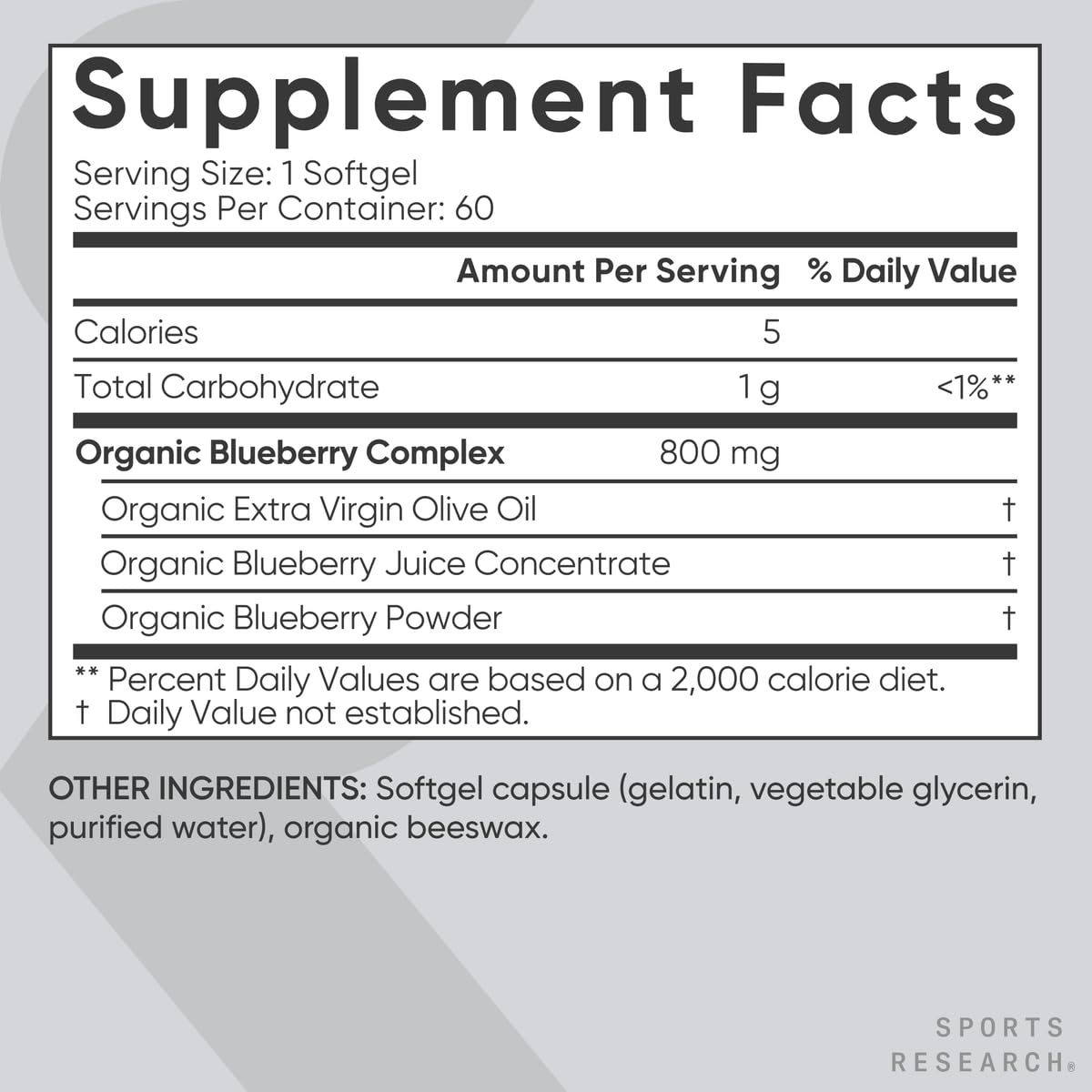 Sports Research Arándano libre de GMO y gluten, prueba de calidad.