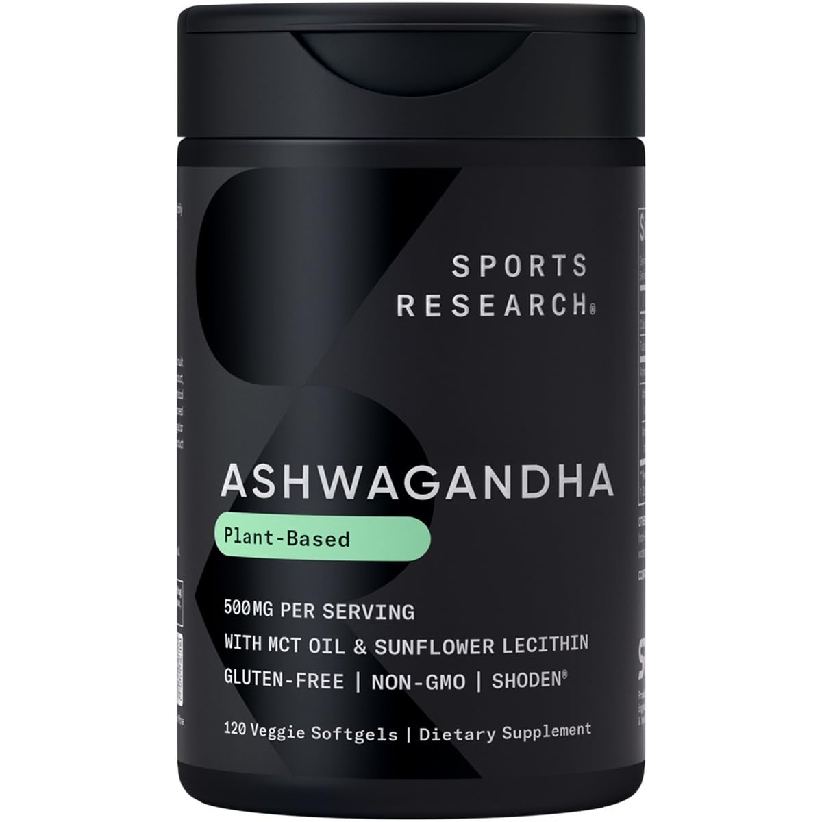Sports Research Ashwagandha Softgels, cápsulas suaves con coco MCT, para relajación diaria.