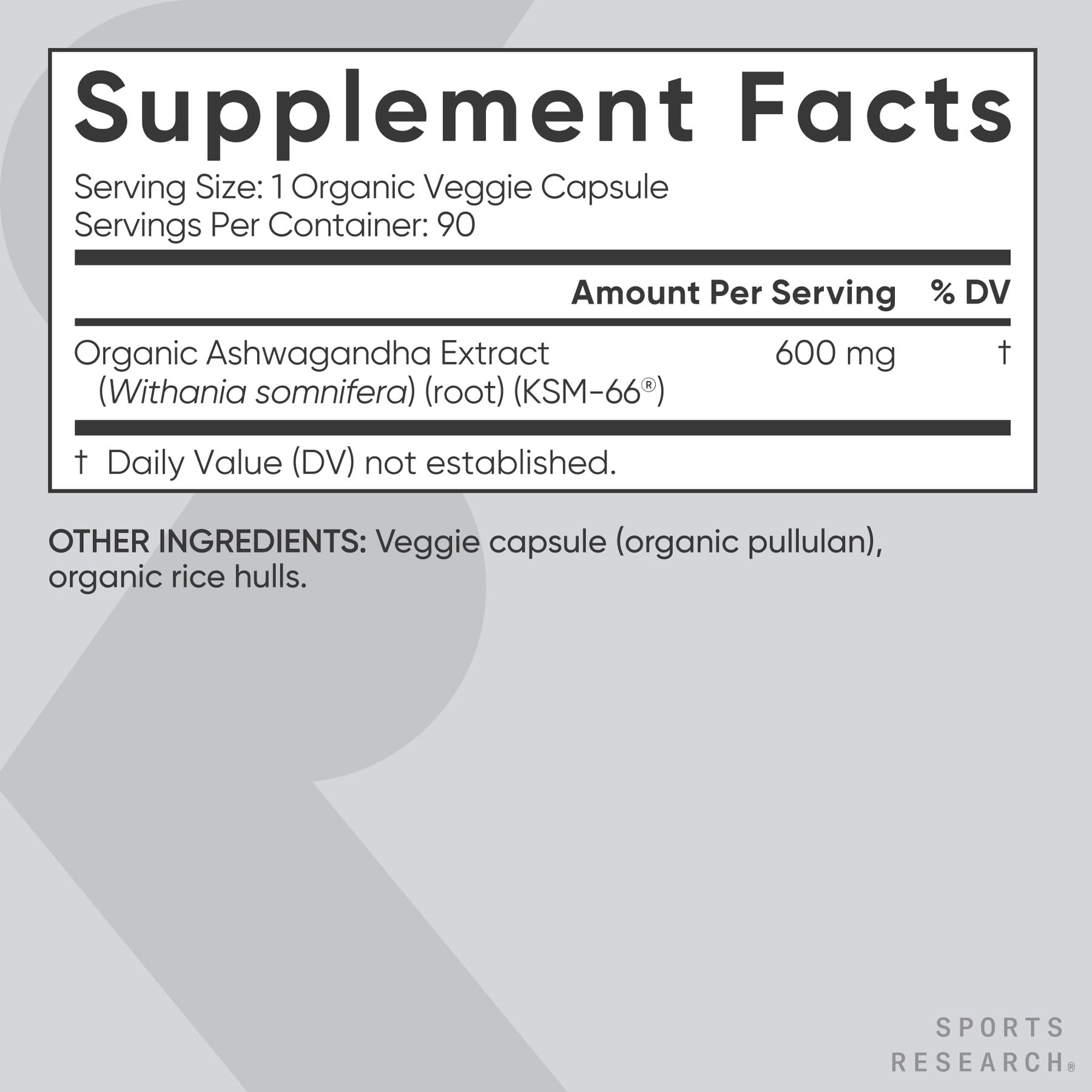 Sports Research Ashwagandha cápsulas vegetales con 600 mg por porción