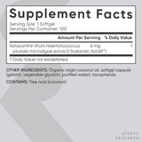 Sports Research Astaxantina etiqueta clara con ingredientes y beneficios.