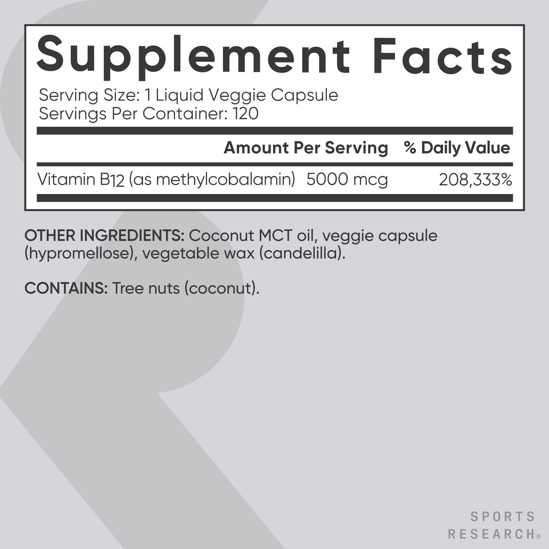Sports Research B12 certificado vegan y sin gluten para usuarios conscientes.