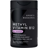 Sports Research B12 metilcobalamina 5000 mcg cápsulas líquidas para energía diaria.