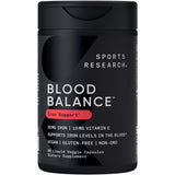 Sports Research Blood Balance frasco con etiqueta, apoyo a niveles de hierro saludables.