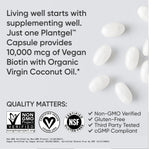 Sports Research Biotin 10,000 mcg, etiqueta clara, información de origen.