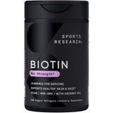 Sports Research Biotin 10,000 mcg, cápsula veggie, apoyo para cabello y piel saludables.